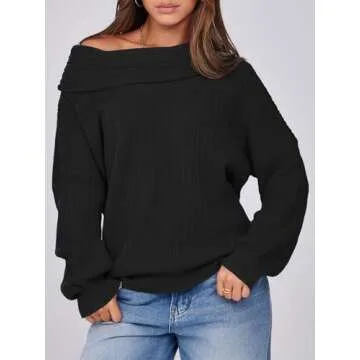 Saodimallsu Womens Off The Shoulder Sweater Top Oversized 2024 Fall Batwing Boat Neck Knit Sexy Casu...