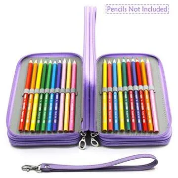 YOUSHARES 72 Slots Pencil Case - PU Leather Handy Multi-layer Large Zipper Pen Bag with Handle Strap for Colored/Watercolor Pencil (Purple)