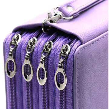 YOUSHARES 72 Slots Pencil Case - PU Leather Handy Multi-layer Large Zipper Pen Bag with Handle Strap for Colored/Watercolor Pencil (Purple)