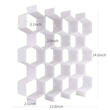 JIAKAI Honeycomb Drawer Organizer，Partition Bee Style Underwear Socks Bras Ties Belts Scarves Drawer Divider Cabinet Clapboard(White-8 pieces)