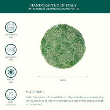 Vietri Lastra Holiday Green Figural Round Platter, Artisan Collectible Ceramic Christmas Dish, 14.5"