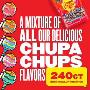 Chupa Chups Mini Lollipop Assortment, 5 Flavors, Individually Wrapped Candy for Kids, 50.8 Oz Bag (240 Suckers)