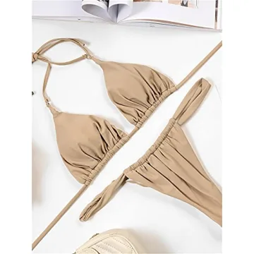 Shop SheIn Women's Ruched Triangle Bikini Set for Summer