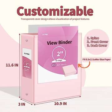 SUNEE 3 Ring Binders 2 Inch 4 Pack, Clear View Binder Three Ring PVC-Free (Fit 8.5x11 Inches) for Sc...