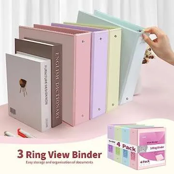 SUNEE 3 Ring Binders 2 Inch 4 Pack, Clear View Binder Three Ring PVC-Free (Fit 8.5x11 Inches) for School Binder or Office Binder Supplies, Assorted Pastel Binder