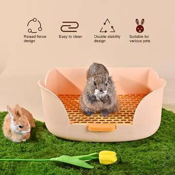 RUBYHOME Large Bunny Litter Box (15.5" x 11.1" x 6.2") Small Animal Litter Pet Toilet Potty Trainer Corner Litter Bedding Box Pet Pan for Rabbit Guinea Pig Easy to Clean (Orange)