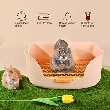 RUBYHOME Large Bunny Litter Box (15.5" x 11.1" x 6.2") Small Animal Litter Pet Toilet Potty Trainer Corner Litter Bedding Box Pet Pan for Rabbit Guinea Pig Easy to Clean (Orange)
