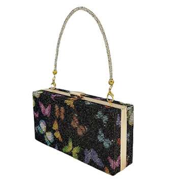 pearl&she Diamond Women Evening Handbags Purse Minaudiere Clutch Bag,Stack of Cash Dollars Crystal Clutch Purses (Balck Butterfly)