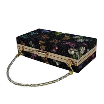 pearl&she Diamond Women Evening Handbags Purse Minaudiere Clutch Bag,Stack of Cash Dollars Crystal Clutch Purses (Balck Butterfly)