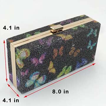 pearl&she Diamond Women Evening Handbags Purse Minaudiere Clutch Bag,Stack of Cash Dollars Crystal Clutch Purses (Balck Butterfly)