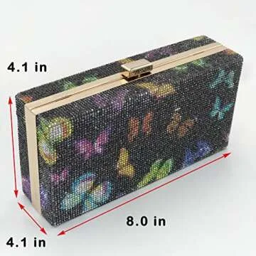 pearl&she Diamond Women Evening Handbags Purse Minaudiere Clutch Bag,Stack of Cash Dollars Crystal Clutch Purses (Balck Butterfly)
