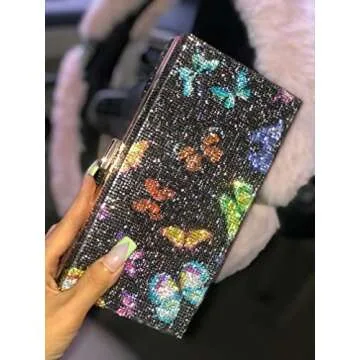 pearl&she Diamond Women Evening Handbags Purse Minaudiere Clutch Bag,Stack of Cash Dollars Crystal Clutch Purses (Balck Butterfly)