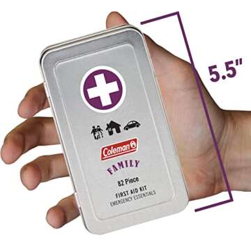 Family First Aid Kit by Coleman | 82 Piece First Aid Tin Kit | Small First Aid Kit for Car | Travel First Aid Kit | Sports First Aid Kit | Metal First Aid Kit for Camping, Hiking, or a Sports Bag
