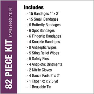 Family First Aid Kit by Coleman | 82 Piece First Aid Tin Kit | Small First Aid Kit for Car | Travel First Aid Kit | Sports First Aid Kit | Metal First Aid Kit for Camping, Hiking, or a Sports Bag