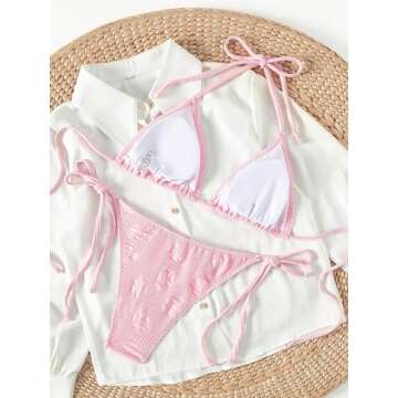 SOLY HUX Women's Swimsuits 2 Piece High Waisted Bikini Sets Bathing Suit Sexy Tie Side Halter Triangle Bikini Solid Pink Small