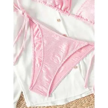 SOLY HUX Women's Swimsuits 2 Piece High Waisted Bikini Sets Bathing Suit Sexy Tie Side Halter Triangle Bikini Solid Pink Small