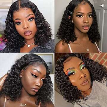 Short Bob Wigs 4x4 Lace Closure Wigs Brazilian Curly Lace Front Wigs Jaja Hair Human Hair Deep Wave ...