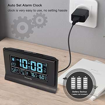 DreamSky Alarm Clocks for Bedrooms with Battery Backup, Auto Set Digital Clock with Date and Day of ...