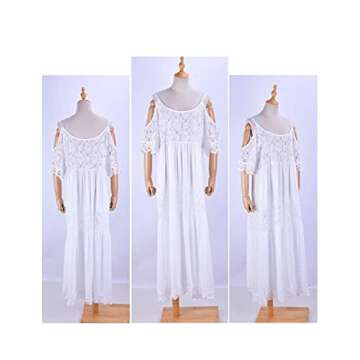 Bsubseach Women White Sexy Cold Shoulder Strap Long Beach Dress Half Sleeve Beachwear Bathing Suit Cover Up