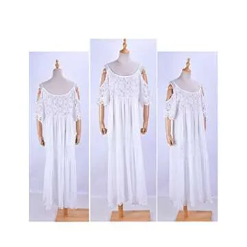 Bsubseach Women White Sexy Cold Shoulder Strap Long Beach Dress Half Sleeve Beachwear Bathing Suit Cover Up