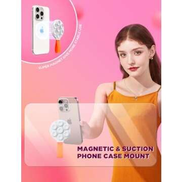 Suction Phone Case Mount, Upgrade Magnetic Phone Grip Holder with Silicone Loop, Hands-Free Mirror S...