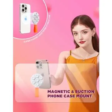 Suction Phone Case Mount, Upgrade Magnetic Phone Grip Holder with Silicone Loop, Hands-Free Mirror S...