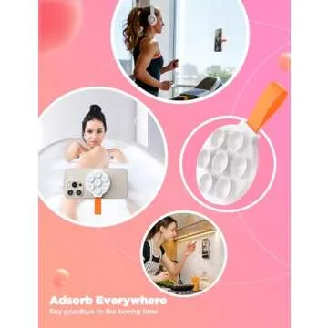 Suction Phone Case Mount, Upgrade Magnetic Phone Grip Holder with Silicone Loop, Hands-Free Mirror Shower Wall Phone Holder Mount for iPhone/Samsung/Google, TikTok Creator|Videos|Selfies