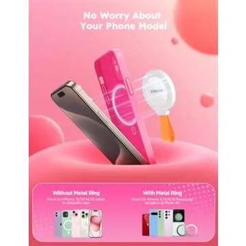 Suction Phone Case Mount, Upgrade Magnetic Phone Grip Holder with Silicone Loop, Hands-Free Mirror Shower Wall Phone Holder Mount for iPhone/Samsung/Google, TikTok Creator|Videos|Selfies