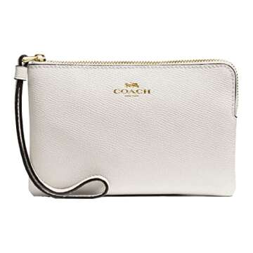 Coach Women's Corner Zip Wristlet in Crossgrain Leather (Chalk) - Timeless, Chic Accessory for Moder...