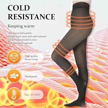 UISLII Fleece Lined Tights Women, Warm Pantyhose leggings Women,Fake Translucent Thermal Skin Colored Tights for Winter(Black Foot Medium -Medium Height)