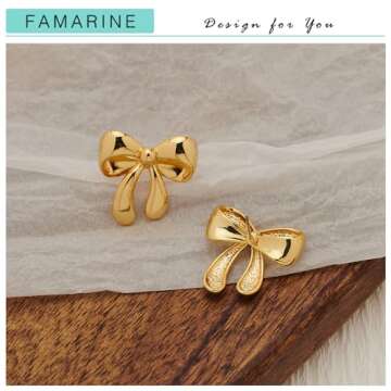 FAMARINE Gold Bow Earrings for Women Cute Bow Stud Earrings Small Stud Earrings Gold Earrings