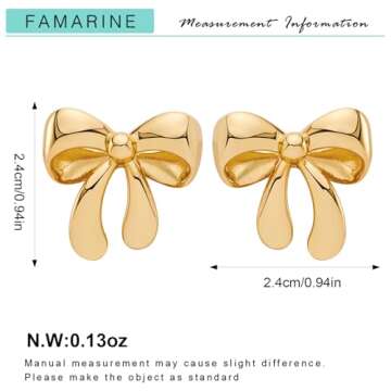 FAMARINE Gold Bow Earrings for Women Cute Bow Stud Earrings Small Stud Earrings Gold Earrings
