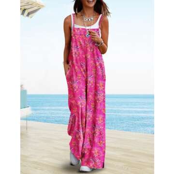 YESNO Women's Summer Boho Casual Jumpsuits Wide Leg Overalls Floral Print Baggy Rompers with Pockets...