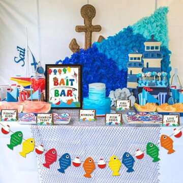 Yaaaaasss! Gone Fishing Bait Bar Bobber Dessert Food Buffet Decoration-Fishing Banner Food Labels The Big One Dessert Table Birthday Party Favor Ideas Supplies Set of 18