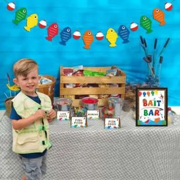 Yaaaaasss! Gone Fishing Bait Bar Bobber Dessert Food Buffet Decoration-Fishing Banner Food Labels The Big One Dessert Table Birthday Party Favor Ideas Supplies Set of 18