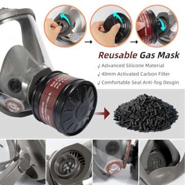 Anpty Full Face Gas Respirator Mask Reusable with 40mm Canister and Activated Carbon Air Filter, Gas...
