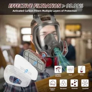 Anpty Full Face Gas Respirator Mask Reusable with 40mm Canister and Activated Carbon Air Filter, Gases Cover Organic Vapor Masks for Dust, Survival Nuclear and Chemical, Painting, Polishing