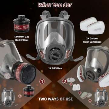 Anpty Full Face Gas Respirator Mask Reusable with 40mm Canister and Activated Carbon Air Filter, Gases Cover Organic Vapor Masks for Dust, Survival Nuclear and Chemical, Painting, Polishing