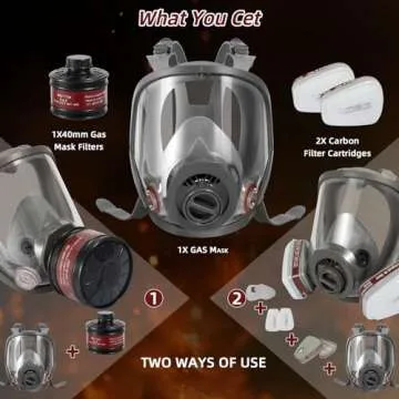 Anpty Full Face Gas Respirator Mask Reusable with 40mm Canister and Activated Carbon Air Filter, Gases Cover Organic Vapor Masks for Dust, Survival Nuclear and Chemical, Painting, Polishing