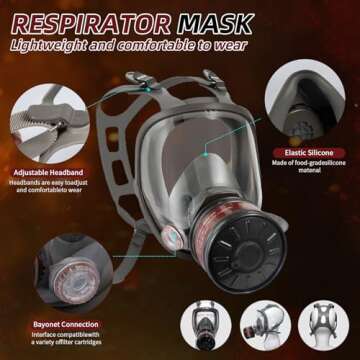 Anpty Full Face Gas Respirator Mask Reusable with 40mm Canister and Activated Carbon Air Filter, Gases Cover Organic Vapor Masks for Dust, Survival Nuclear and Chemical, Painting, Polishing