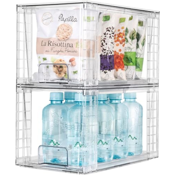 Zero Zoo 1Pack Large Stackable Kitchen Storage Drawers, Clear Foods Organizer Bins with Handles, Easily Assemble for Bathroom, Kitchen, Pantry, Cabinet, Closet(XL-Down Handle)