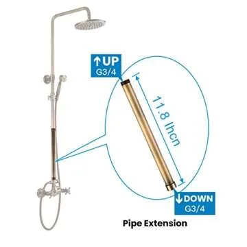 gotonovo G3/4 Shower Extension Tube Shower Extender Bar Longer Shower Pipe Add Shower Height Outdoor Antique Brass 12 Inch