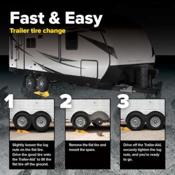 Camco Trailer-Aid Plus - Tandem Trailer Ramp Provides 5 1/2" of Tire Lift — Great for RVs, Campers & More - Must Have Travel Trailer Accessories — Easy to Use, Yellow(21002)