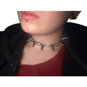 BGTY Rivets Chokers Punk Goth Handmade CCB Material Choker Necklace Spike Rivet Rock Gothic Jewelry (Silver)