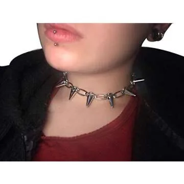 BGTY Rivets Chokers Punk Goth Handmade CCB Material Choker Necklace Spike Rivet Rock Gothic Jewelry (Silver)