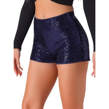 Allegra K Sequin Shorts - Midrise Sparkle Cocktail Short for Women - Small Dark Blue