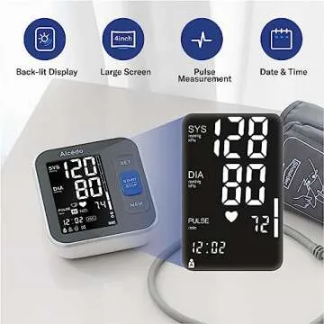 Alcedo Blood Pressure Monitor for Home Use, Automatic Digital BP Machine with Large Cuff for Upper Arm (Black Backlit Screen)
