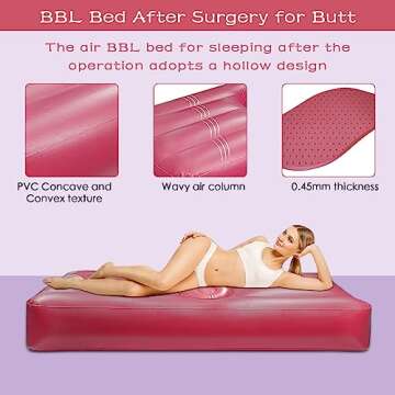 JAZORR PVC BBL Post Surgery Supplies, BBL Bed with Hole After Surgery, Brazilian Butt Lift Recovery Pillow After Surgery, Inflatable Mattress Bed with Repair Adhesive (Pink)