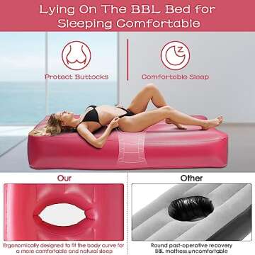 JAZORR PVC BBL Post Surgery Supplies, BBL Bed with Hole After Surgery, Brazilian Butt Lift Recovery Pillow After Surgery, Inflatable Mattress Bed with Repair Adhesive (Pink)