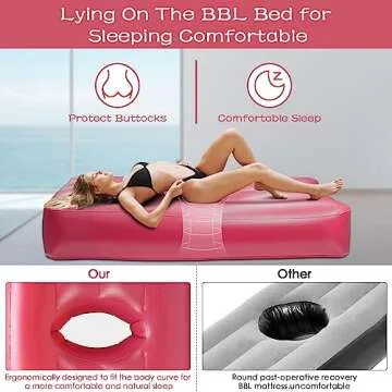 JAZORR PVC BBL Post Surgery Supplies, BBL Bed with Hole After Surgery, Brazilian Butt Lift Recovery Pillow After Surgery, Inflatable Mattress Bed with Repair Adhesive (Pink)